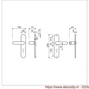 Ami VHB 250/50/1-378 veiligheids Rotaveer kruk-kruk langschildgarnituur SKG*** Archi Design ovaal VHB deurkruk 378 Rota 250/50/1 profielcilinder PC 72 Irox deurdikte 38-42 mm - A10900926 - afbeelding 2