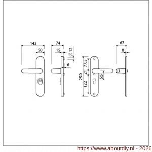 Ami VHB 250/15-378 KT veiligheids Rotaveer kruk-kruk langschildgarnituur SKG*** kerntrekbeveiliging Archi Design VHB 378 Rota 250/15 kerntrek KT 55 en profielcilinder PC 55 Irox deurdikte 38-42 mm - A10901194 - afbeelding 2