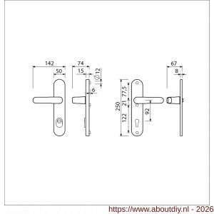 Ami VHB 250/15-378 KT veiligheids Rotaveer kruk-kruk langschildgarnituur SKG*** kerntrekbeveiliging Archi Design VHB 378 Rota 250/50/1 kerntrek KT 92 en profielcilinder PC 92 Irox deurdikte 38-42 mm - A10901196 - afbeelding 2