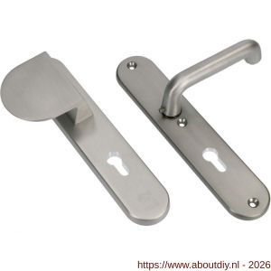 Ami VHB 250/50/1-90/83 veiligheidsvoordeur-duwerlangschildgarnituur SKG*** Archi Design ovaal VHB 250/50/1 profielcilinder PC 55 deurduwer 90/83 links en deurkruk 356 Irox deurdikte 38-42 mm - A10901025 - afbeelding 1