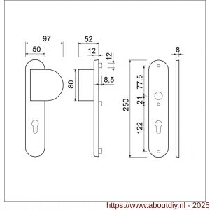 Ami VHB 250/50/1-90/83-378 veiligheids Rotaveer duwer-kruk langschildgarnituur SKG*** Archi Design ovaal VHB 250/50/1 profielcilinder PC 55 deurduwer 90/83 rechts en deurkruk 378 Rota Irox deurdikte 38-42 mm - A10900951 - afbeelding 4