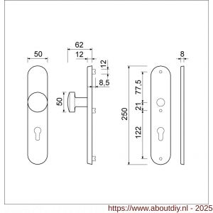 Ami VHB 250/50/1-169/50 veiligheidsvoordeur-knoplangschildgarnituur SKG*** ovaal VHB 250/50/1 profielcilinder PC 72 knop 169/50 F1 profielcilinder PC 72 en deurkruk 369 M6 deurdikte 38-42 mm - A10901056 - afbeelding 4
