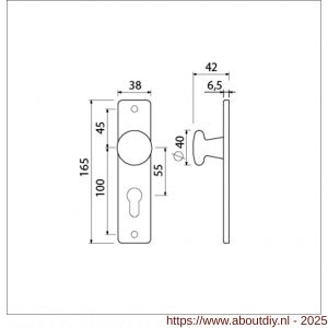 Ami 165/4 RH knopkortschild aluminium rondhoek knop 160/40 vast kortschild 165/4 RH profielcilinder PC 55 F1 - A10900707 - afbeelding 2