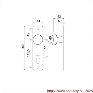 Ami 180/41 RH knopkortschild aluminium rondhoek knop 160/40 vast kortschild 180/41 RH profielcilinder PC 72 F1 - A10900728 - afbeelding 2