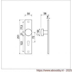 Ami 251/50/8 knoplangschild aluminium knop 169/50 vast langschild 251/50/8 profielcilinder PC 72 R6,5 F1 - A10900763 - afbeelding 2