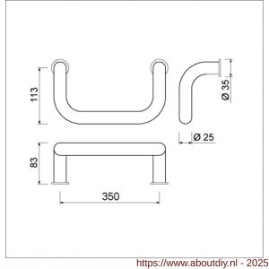 Ami 350 deurgrepen dubbelgebogen 350 mm F1 deurdikte 38-61 mm paar - A10900432 - afbeelding 2