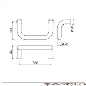 Ami 350 M6 stuk deurgreep dubbelgebogen 350 mm M6 F1 deurdikte 38-61 mm - A10900434 - afbeelding 2