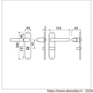 Ami LS 200/1/7-386 kruk-kruk garnituur deurkruk 386 Rota langschild 200/1/7 toilet- en badkamersluiting WC 8x63 F1 deurdikte 38-42 mm - A10900131 - afbeelding 2