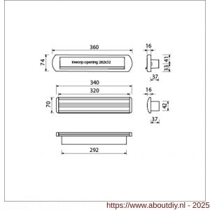 Ami EP 975/1 briefplaat-tochtklep met schacht aluminium Archi Design Irox deurdikte 68-72 mm Climate Comfort - A10900042 - afbeelding 2