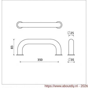 Ami 350 hand deurgreep enkelgebogen Archi Design 350 mm Irox deurdikte 38-61 mm - A10900429 - afbeelding 2