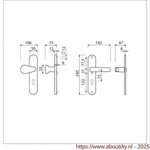 Ami VHB 250/50/1-173-378 veiligheids Rotaveer knop-kruk langschildgarnituur SKG*** ovaal VHB Varo knop 173 250/50/1 buiten en binnen profielcilinder PC 72 en deurkruk 378 Rota Irox deurdikte 38-42 mm - A10901291 - afbeelding 2