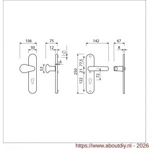 Ami VHB 250/50/1-173-378 veiligheids Rotaveer kruk-kruk langschildgarnituur SKG*** Archi Design ovaal VHB deurkruk 173/378 Rota 250/50/1 profielcilinder PC 72 Irox deurdikte 38-42 mm - A10901293 - afbeelding 2