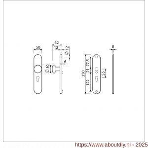 Ami VHB 250/50/1-169/50 veiligheidsvoordeur-knoplangschildgarnituur SKG*** Archi Design ovaal VHB 250/50/1 knop 169/50 profielcilinder PC 55 en zonder deurkruk Irox deurdikte 38-42 mm - A10901053 - afbeelding 2