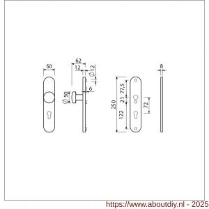 Ami VHB 250/50/1-169/50 veiligheidsvoordeur-knoplangschildgarnituur SKG*** Archi Design ovaal VHB 250/50/1 knop 169/50 profielcilinder PC 72 en zonder deurkruk Irox deurdikte 38-42 mm - A10901055 - afbeelding 2