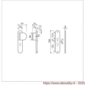 Ami VHB 250/50/1-90/83 veiligheidsvoordeur-duwerlangschildgarnituur SKG*** Archi Design ovaal VHB 250/50/1 profielcilinder PC 55 deurduwer 90/83 rechts en zonder deurkruk Irox deurdikte 38-42 mm - A10901028 - afbeelding 2