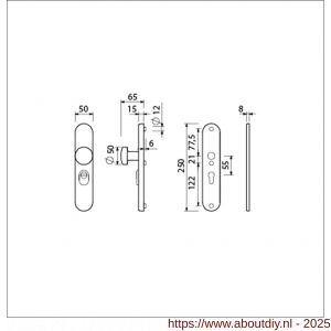 Ami VHB 250/15-169/50 KT veiligheids knop-kruk langschildgarnituur SKG*** kerntrekbeveiliging Archi Design ovaal VHB 250/15 knop 169/50 KT 55 en zonder deurkruk profielcilinder PC 55 Irox deurdikte 38-42 mm - A10901191 - afbeelding 1