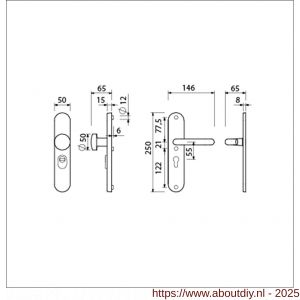 Ami VHB 250/15-169/50 KT veiligheids knop-kruk langschildgarnituur SKG*** kerntrekbeveiliging Archi Design ovaal VHB 250/15 knop 169/50 KT 55 en deurkruk 356 profielcilinder PC 55 Irox deurdikte 38-42 mm - A10901190 - afbeelding 1