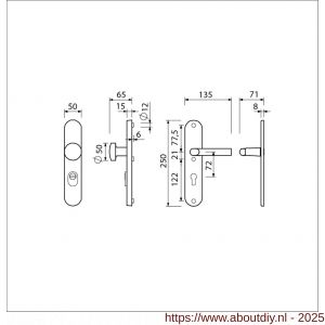Ami VHB 250/15-169/50 KT veiligheids knop-kruk langschildgarnituur SKG*** kerntrekbeveiliging Archi Design ovaal VHB 250/15 knop 169/50 KT 72 en deurkruk 356 profielcilinder PC 72 Irox deurdikte 38-42 mm - A10901192 - afbeelding 1