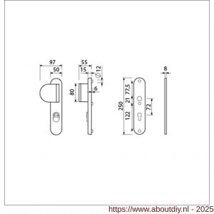 Ami VHB 250/15-90/83 KT veiligheids duwer-kruk langschildgarnituur SKG*** kerntrekbeveiliging Archi Design ovaal VHB 250/50/1 KT 72 deurduwer 90/83 links en zonder deurkruk Irox deurdikte 38-42 mm - A10901114 - afbeelding 2
