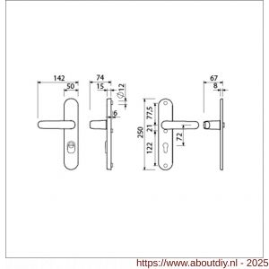 Ami VHB 250/15-378 KT veiligheids Rotaveer kruk-kruk langschildgarnituur SKG*** kerntrekbeveiliging Archi Design VHB 378 Rota 250/50/1 KT 72 en profielcilinder PC 72 Irox deurdikte 38-42 mm - A10901195 - afbeelding 2