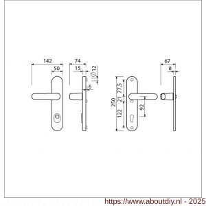 Ami VHB 250/15-378 KT veiligheids Rotaveer kruk-kruk langschildgarnituur SKG*** kerntrekbeveiliging Archi Design VHB 378 Rota 250/50/1 KT 92 en profielcilinder PC 92 Irox deurdikte 38-42 mm - A10901196 - afbeelding 2