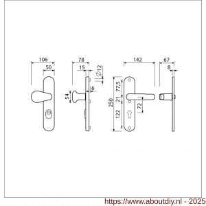Ami VHB 250/15-173-378 KT veiligheids Rotaveer knop-kruk langschildgarnituur SKG*** kerntrekbeveiliging VHB knop 173 Varo en deurkruk 378 Rota 250/15 buiten kerntrek KT 72 binnen profielcilinder PC 72 Irox deurdikte 38-42 mm - A10901302 - afbeelding 1