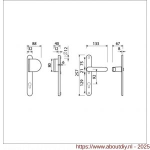 Ami VHB 257/32/2-90/83-378 veiligheids Rotaveer duwer-kruk smalschildgarnituur SKG** Archi Design ovaal VHB 257/32/2 deurduwer 90/83 profielcilinder PC 92 rechts en deurkruk 378 Rota Irox deurdikte 67-73 mm - A10900846 - afbeelding 2