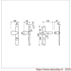 Ami VHB 257/37/2-173- 378 KT veiligheids Rotaveer kruk-kruk smalschildgarnituur SKG*** kerntrekbeveiliging Archi Design VHB knop 173 Rota 257/37/2 KT 72 Irox en deurkruk 378 Rota 257/32/2 profielcilinder PC 72 deurdikte 53-57 mm - A10901642 - afbeelding 2