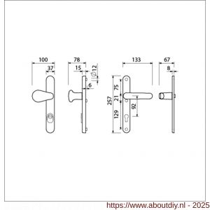 Ami VHB 257/37/2-173- 378 KT veiligheids Rotaveer kruk-kruk smalschildgarnituur SKG*** kerntrekbeveiliging Archi Design VHB knop 173 Rota 257/37/2 KT 92 Irox en deurkruk 378 Rota 257/32/2 profielcilinder PC 92 deurdikte 53-57 mm - A10901643 - afbeelding 2