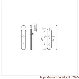 Ami VHB 250/50/1 veiligheidslangschild SKG*** ovaal VHB 250/50/1 buiten en binnen F1 profielcilinder PC 92 met 3 schroeven M6x75 mm RVS - A10900919 - afbeelding 2