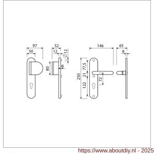Ami VHB 250/50/1-90/83 veiligheidsvoordeur-duwerlangschildgarnituur SKG*** ovaal VHB 250/50/1 profielcilinder PC 72 deurduwer 90/83 rechts F1 profielcilinder PC 72 en deurkruk 369 M6 deurdikte 38-42 mm - A10900945 - afbeelding 2
