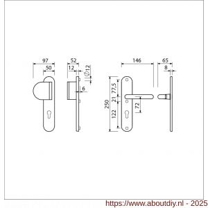 Ami VHB 250/50/1-90/83 veiligheidsvoordeur-duwerlangschildgarnituur SKG*** ovaal VHB 250/50/1 profielcilinder PC 72 deurduwer 90/83 links F1 profielcilinder PC 72 en deurkruk 356 M6 deurdikte 53-57 mm - A10900946 - afbeelding 2