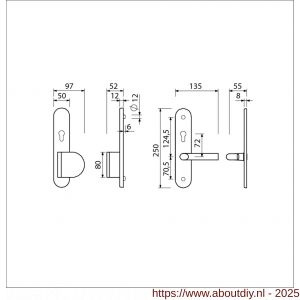 Ami VHB 250/50/1-90/83 senioren veiligheidsvoordeur-duwerlangschildgarnituur SKG** ovaal omkeer VHB 250/50/1 profielcilinder PC 72 omkeer deurduwer 90/83 rechts TS en deurkruk 369 M6 F1 deurdikte 38-42 mm - A10900810 - afbeelding 2
