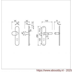 Ami VHB 250/50/1-145 veiligheidsvoordeur-knoplangschildgarnituur SKG*** ovaal VHB 250/50/1 profielcilinder PC 72 Varo knop 145 en deurkruk 369 F1 deurdikte 53-57 mm - A10901045 - afbeelding 2