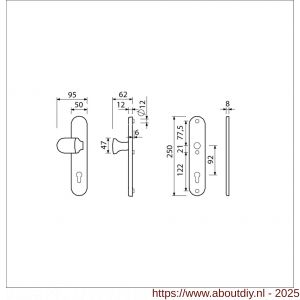 Ami VHB 250/50/1-145 veiligheidsvoordeur-knoplangschildgarnituur SKG*** ovaal VHB 250/50/1 profielcilinder PC 92 Varo knop 145 en zonder deurkruk F1 deurdikte 53-57 mm - A10901048 - afbeelding 2