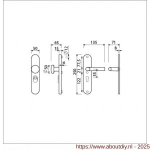 Ami VHB 250/15-169/50 KT veiligheids knop-kruk langschildgarnituur SKG*** kerntrekbeveiliging ovaal VHB 250/50/15 KT 55 knop 169/50 en deurkruk 369 profielcilinder PC 55 F1 deurdikte 38-42 mm - A10901263 - afbeelding 2