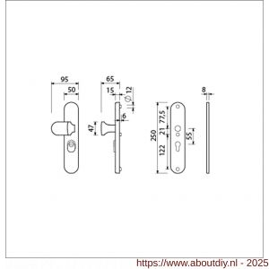 Ami VHB 250/15-145 KT veiligheids knop-kruk langschildgarnituur SKG*** kerntrekbeveiliging ovaal VHB 250/50/15 KT 55 knop 145 en zonder deurkruk profielcilinder PC 55 F1 deurdikte 38-42 mm - A10901248 - afbeelding 2