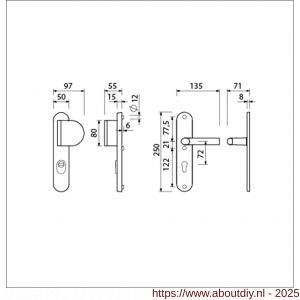 Ami VHB 250/15-90/83 KT veiligheids duwer-kruk langschildgarnituur SKG*** kerntrekbeveiliging ovaal VHB 250/50/15 KT 72 deurduwer 90/83 rechts en deurkruk 369 profielcilinder PC 72 F1 deurdikte 38-42 mm - A10901119 - afbeelding 2