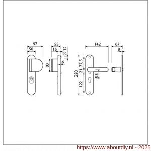Ami VHB 250/15-90/83-378 KT veiligheids Rotaveer duwer-kruk langschildgarnituur SKG*** kerntrekbeveiliging ovaal VHB 250/50/15 KT 55 deurduwer 90/83 rechts en deurkruk 378 Rota profielcilinder PC 55 F1 deurdikte 38-42 mm - A10901093 - afbeelding 2