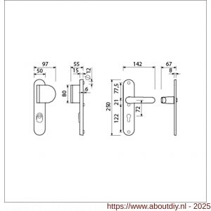 Ami VHB 250/15-90/83-378 KT veiligheids Rotaveer duwer-kruk langschildgarnituur SKG*** kerntrekbeveiliging ovaal VHB 250/50/15 KT 72 deurduwer 90/83 rechts en deurkruk 378 Rota profielcilinder PC 72 F1 deurdikte 53-57 mm - A10901097 - afbeelding 2
