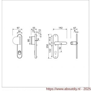 Ami VHB 250/15-90/83-378 KT veiligheids Rotaveer duwer-kruk langschildgarnituur SKG*** kerntrekbeveiliging ovaal VHB 250/50/15 KT 92 deurduwer 90/83 links en deurkruk 378 Rota profielcilinder PC 92 F1 deurdikte 53-57 mm - A10901100 - afbeelding 2