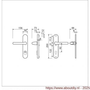 Ami VHB 250/15-386 KT veiligheids Rotaveer kruk-kruk langschildgarnituur SKG*** kerntrekbeveiliging ovaal VHB 386 Rota 250/50/15 KT 92 en profielcilinder PC 92 F1 deurdikte 53-57 mm - A10901211 - afbeelding 2