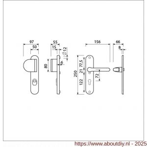Ami VHB 250/15-90/83-386 KT veiligheids Rotaveer duwer-kruk langschildgarnituur SKG*** kerntrekbeveiliging ovaal VHB 250/50/15 KT 72 deurduwer 90/83 links en deurkruk 386 Rota profielcilinder PC 72 F1 deurdikte 38-42 mm - A10901108 - afbeelding 2