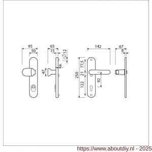 Ami VHB 250/15-145-378 KT veiligheids Rotaveer knop-kruk langschildgarnituur SKG*** kerntrekbeveiliging ovaal VHB knop 145 250/50/15 KT 92 binnen profielcilinder PC 92 en deurkruk 378 Rota F1 deurdikte 53-57 mm - A10901246 - afbeelding 2