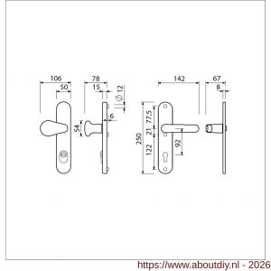 Ami VHB 250/15-173-378 KT veiligheids Rotaveer kruk-kruk langschildgarnituur SKG*** kerntrekbeveiliging ovaal VHB 173/378 Rota 250/50/15 buiten kerntrek KT 92 en binnen profielcilinder PC 92 F1 deurdikte 38-42 mm - A10901306 - afbeelding 2