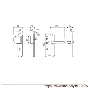 Ami VHB 250/50/1-90/83-386 veiligheids Rotaveer duwer-kruk langschildgarnituur SKG*** ovaal VHB 250/50/1 profielcilinder PC 72 deurduwer 90/83 links en deurkruk 386 Rota deurdikte 53-57 mm F1 - A10901130 - afbeelding 2