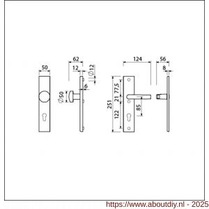 Ami VHB 251/50-169/50 veiligheidsvoordeur-knoplangschildgarnituur SKG*** VHB 251/50 knop 169/50 buiten en binnen profielcilinder PC 85 en deurkruk 332 F2 deurdikte 38-42 mm - A10901083 - afbeelding 2