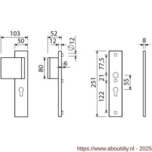 Ami VHB 251/50-90/80 veiligheidsvoordeur-duwerlangschildgarnituur SKG*** VHB 251/50 deurduwer 90/80 links profielcilinder PC 55 en zonder deurkruk F2 deurdikte 53-57 mm - A10900998 - afbeelding 2