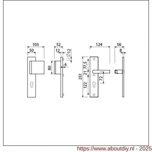 Ami VHB 251/50-90/80 veiligheidsvoordeur-duwerlangschildgarnituur SKG*** VHB 251/50 profielcilinder PC 72 deurduwer 90/80 rechts F2 profielcilinder PC 72 en deurkruk 354 deurdikte 38-42 mm - A10901008 - afbeelding 2