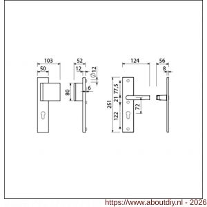 Ami VHB 251/50-90/80 veiligheidsvoordeur-duwerlangschildgarnituur SKG*** VHB 251/50 profielcilinder PC 72 deurduwer 90/80 rechts F2 profielcilinder PC 72 en deurkruk 332 deurdikte 53-57 mm - A10901007 - afbeelding 2